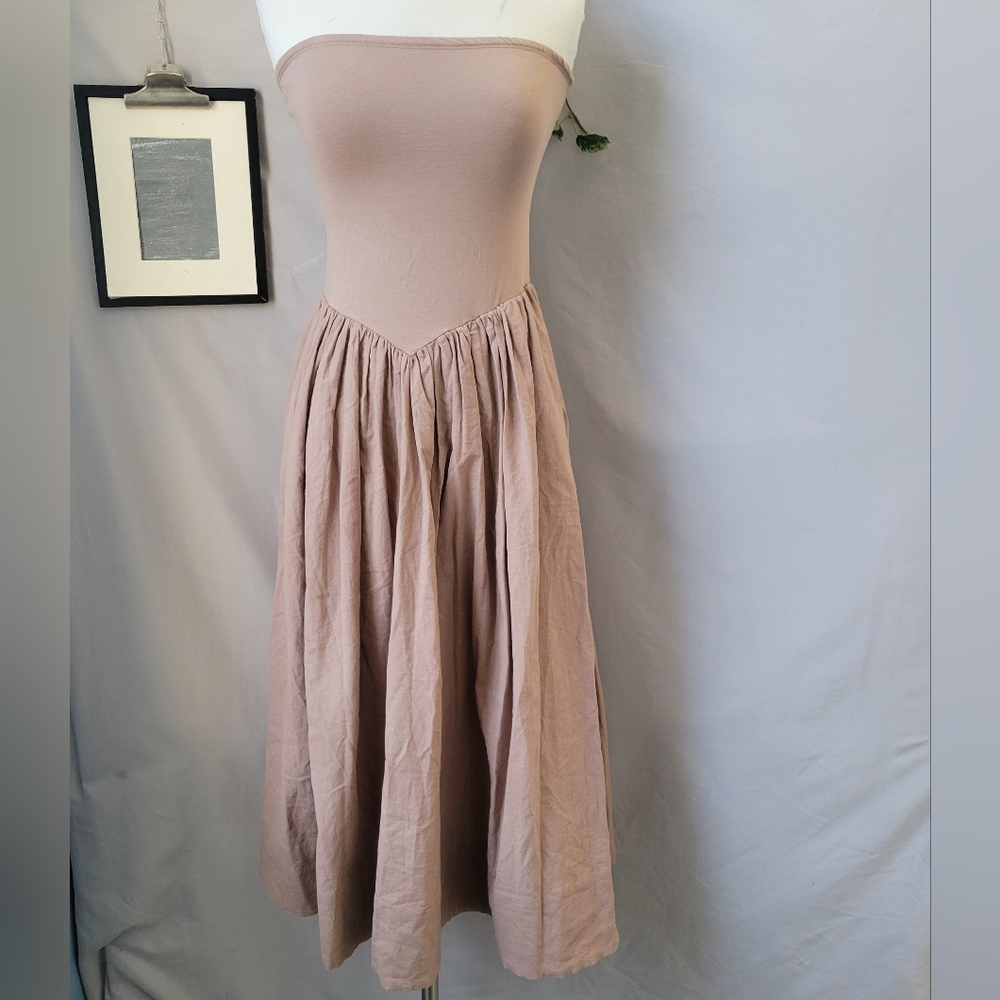 Free People Onda Drop Waist Tube Midi Dress Natural XS - Picture 2 of 14